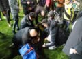 Cases of suffocation due to occupation forces firing gas canisters at Faisal Al-Husseini Stadium, West Bnak (Photo: PFA-Maan News)